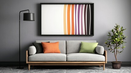 Modern Living Room Interior Design  Sofa  Artwork  Plant  Lamp