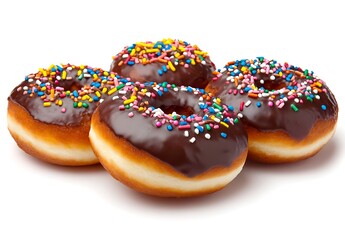 Freshly Baked Chocolate Donuts with Colorful Sprinkles Displayed