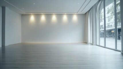 Modern Empty Meeting Room  Minimalist Office Space  White Walls  Recessed Lighting  Large