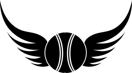 Baseball Ball Flying With Angel Wings black silhouette vector
