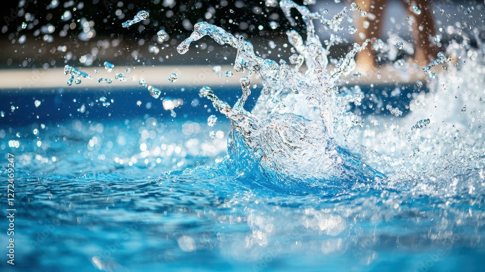 Poster dynamic water splash action shot in pool capturing energy