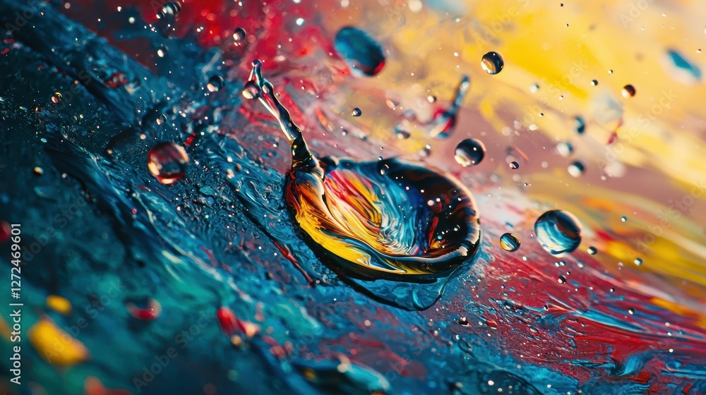 Poster vibrant oil splashes creating dynamic abstract art in high resolution
