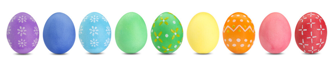 Easter eggs in different colors isolated on white, set