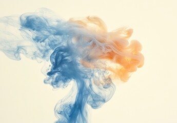 Fototapeta premium Abstract Fluid Art with Blue and Orange Smoke Swirls on Light Background