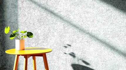 Obraz premium Minimalist Home Decor Yellow Table Plant Sunlit Wall