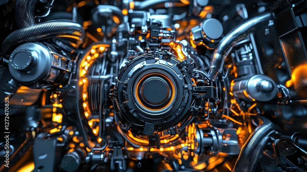 Poster high-tech engine assembly showcasing precision engineering elements