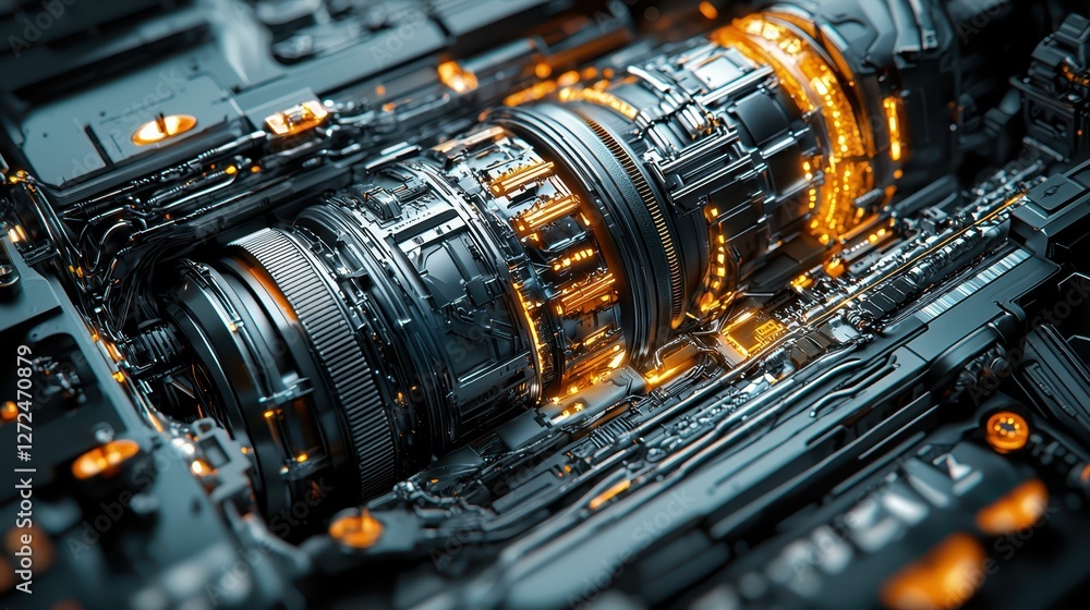Poster high-tech engine with visible protective layers and details