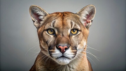 Majestic Puma Close-Up: 3D Looping Wildlife Portrait, Grey Background