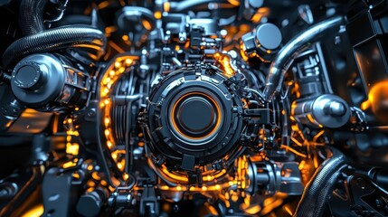 Obraz premium High-Tech Engine Assembly Showcasing Precision Engineering Elements