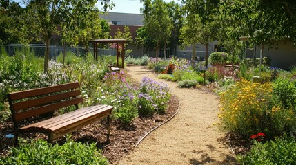 Obraz premium Charming Rustic Garden Pathway with Vibrant Flowers and Greenery