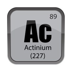 Ac 89 box. Actinium 227 text. Vector periodic element. Gray chemistry shape.