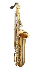 Jazz. One beautiful saxophone isolated on white