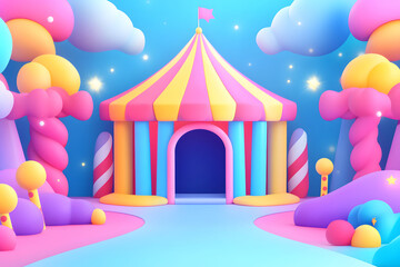 3d cartoon stage curtains, spotlight background, April fools day stage background