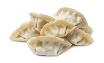 Pile of fresh gyoza dumplings isolated on white