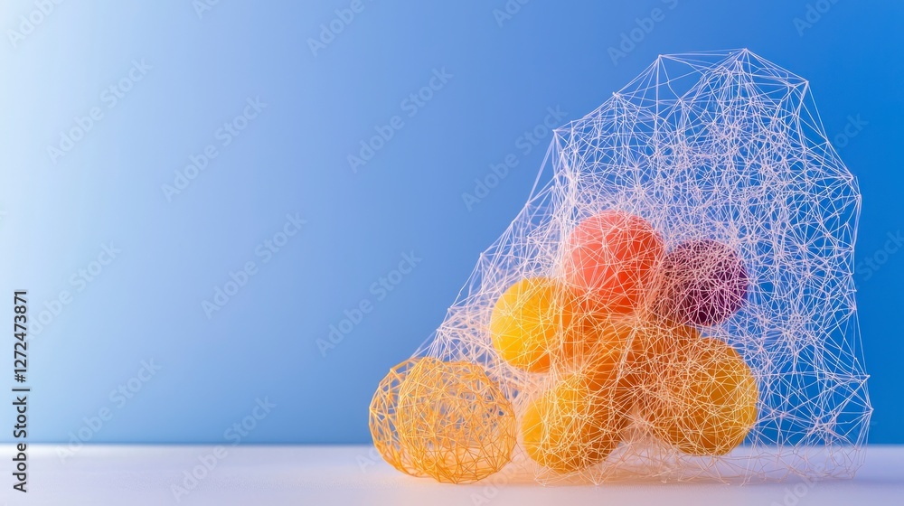 Poster abstract 3d network colorful spheres in intricate mesh