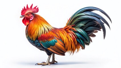 Fototapeta premium Majestic Rooster Isolated on White Background - Farm Animal Stock Photo