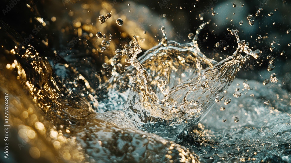 Poster macro view of water splashing with intricate details in motion
