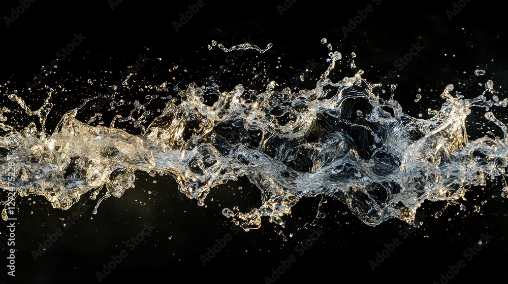 Poster mesmerizing water splashes in dynamic composition against black background