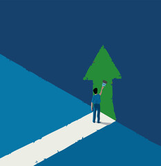 cartoon person creates up arrow