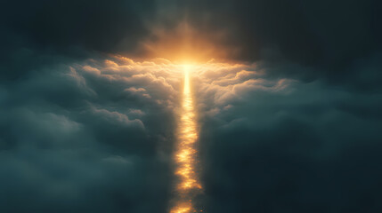 Fototapeta premium A mesmerizing beam of light leading towards the future, light, beam, future, connection, inspiration, hope, pathway. Surreal Glowing Pathways. Illustration