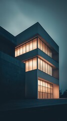 Fototapeta premium Minimalist Exterior Scene of a Modern Building at Dusk