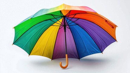 Colorful rainbow umbrella, isolated, studio shot, protection from rain, promotional item