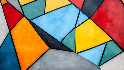 Abstract Geometric Colorful Patterns on a Large Wall Surface