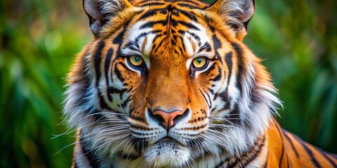 Fototapeta premium Majestic Siberian Tiger Close-Up Portrait: Powerful Feline Gaze, Orange and Black Stripes