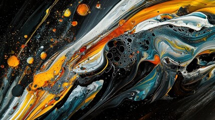 Colorful Modern Artistic Ink Splashes on Black Background