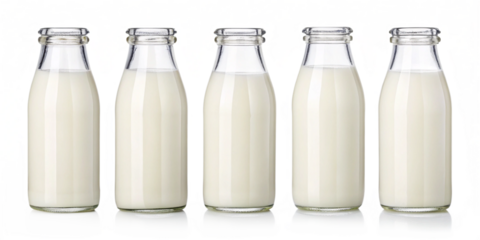 Set of Fresh Milk in Glass Bottles Isolated on Transparent Background
Collection of Glass Bottles Filled with Fresh Milk on Transparent Background