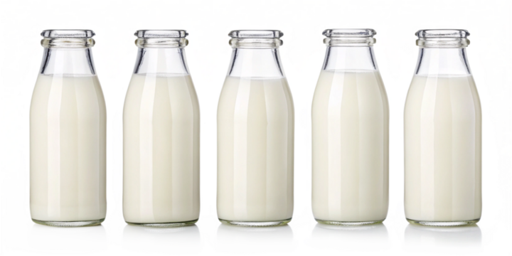 Set of Fresh Milk in Glass Bottles Isolated on Transparent Background
Collection of Glass Bottles Filled with Fresh Milk on Transparent Background