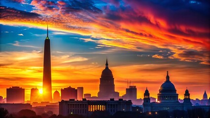 Fototapeta premium Majestic Skylines of New York and Washington DC at Dusk - Silhouette Cityscape Stock Photo