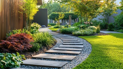 Modern Garden Path with Clean Lines and Minimalist Design Elements