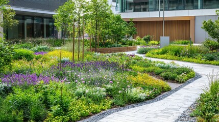 Fototapeta premium Modern Therapeutic Garden Design in a Contemporary Hospital Setting