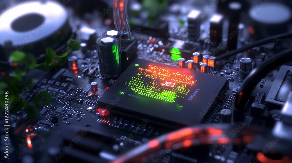 Poster futuristic cpu glowing motherboard tech background circuit board digital data process