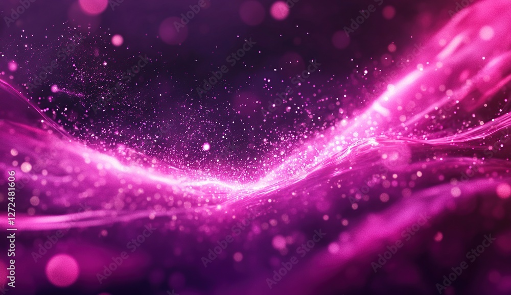 Poster vibrant pink particles flowing dynamically across screen, creating a mesmerizing abstract visual exp