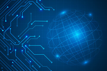 Big data background. Artificial intelligence. Global network concept. Abstract geometric spherical shape and circuit shapes. High speed connection