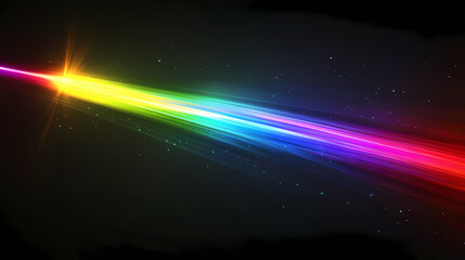 Fototapeta premium Dynamic beams of refracted rainbow light diagonally streaking across a dark background. Futuristic Light Refractions. Illustration