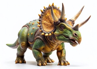 Naklejka premium Majestic Triceratops Dinosaur Portrait, Isolated on White Background - Prehistoric Creature Stock Photo