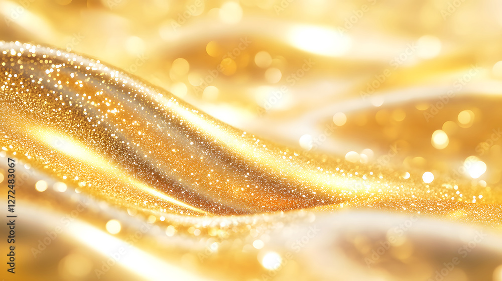 Poster dark abstract background with golden waves and particles