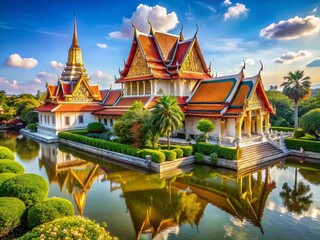 Obraz premium Majestic Wat Phutthaisawan Temple in Ayutthaya, Thailand - Ancient Ruins and River Views