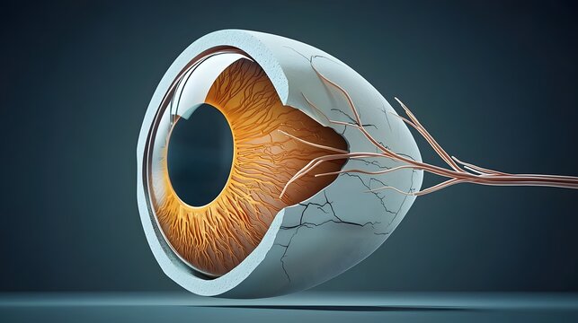 Detailed cross section of the human eye anatomy highlighting the retina cornea and optic nerve structures  This medical diagram showcases the intricate anatomical features of the eye