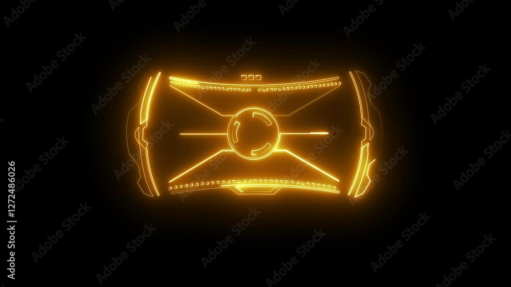 Poster animation of futuristic user interface design elements, sight elements on dark background, sci-fi fu