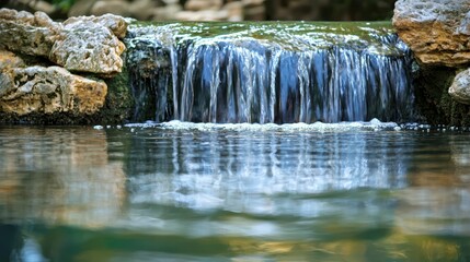 Serene Waterfall Cascading into a Clear Tranquil Pool