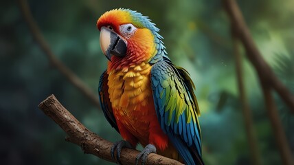 Obraz premium Vibrant AI-generated image of a colorful parrot perched on a branch