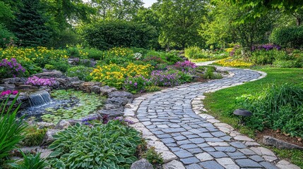 Winding Path Through a Picturesque Garden Retreat Near a Hospital