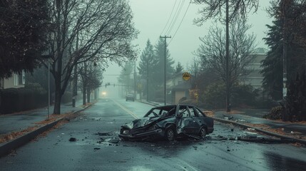 Poignant Urban Accident Scene with a Single Damaged Car