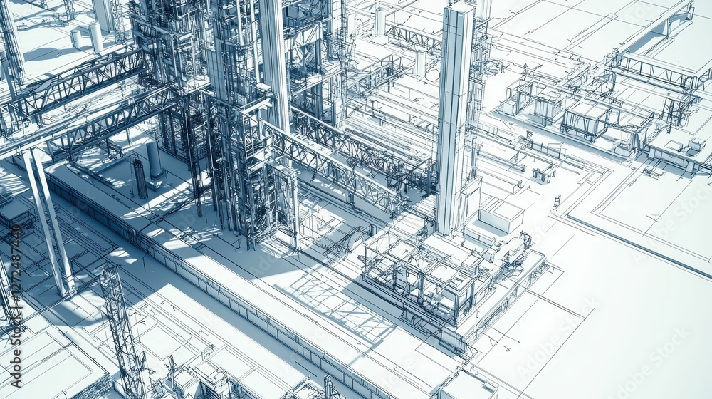 Poster detailed blueprint of modular engineering structure and design