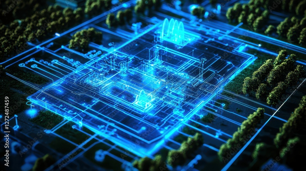Poster precise engineering blueprint of smart irrigation system concept
