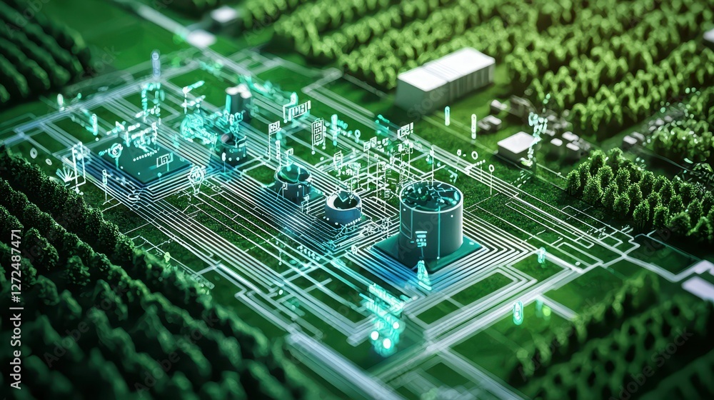Poster detailed blueprint of smart irrigation system in engineering design